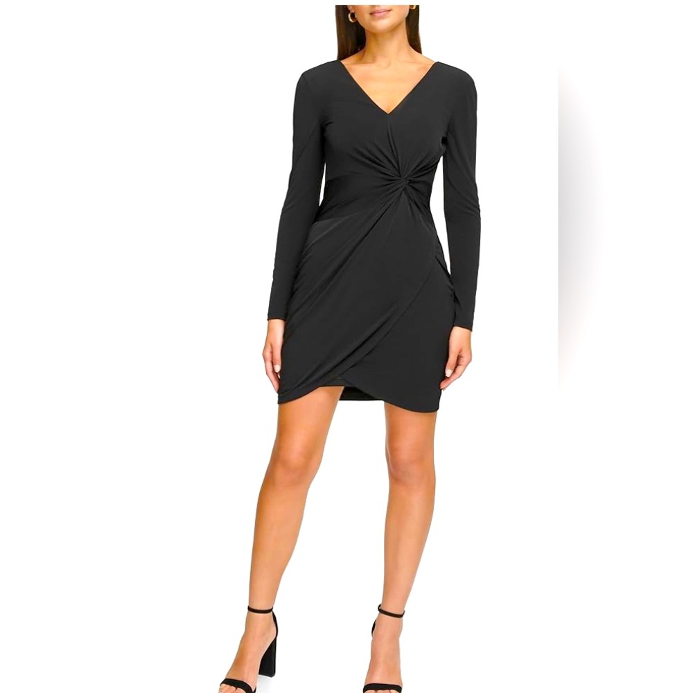 Guess Knot Detail Fitted Long Sleeve V-Neck Dress Size 12